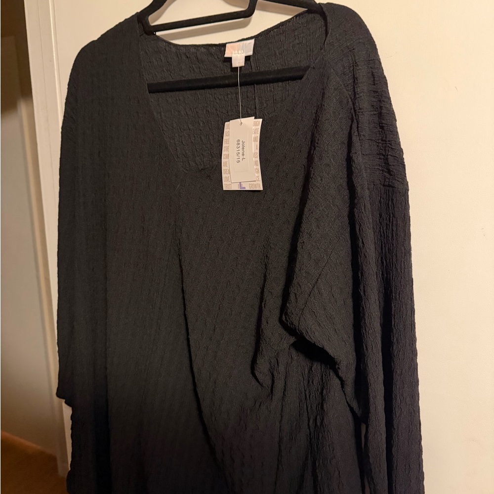 Black Textured V-Neck Top